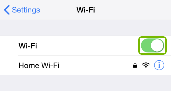 WiFi toggle switch highlighted in iOS settings.