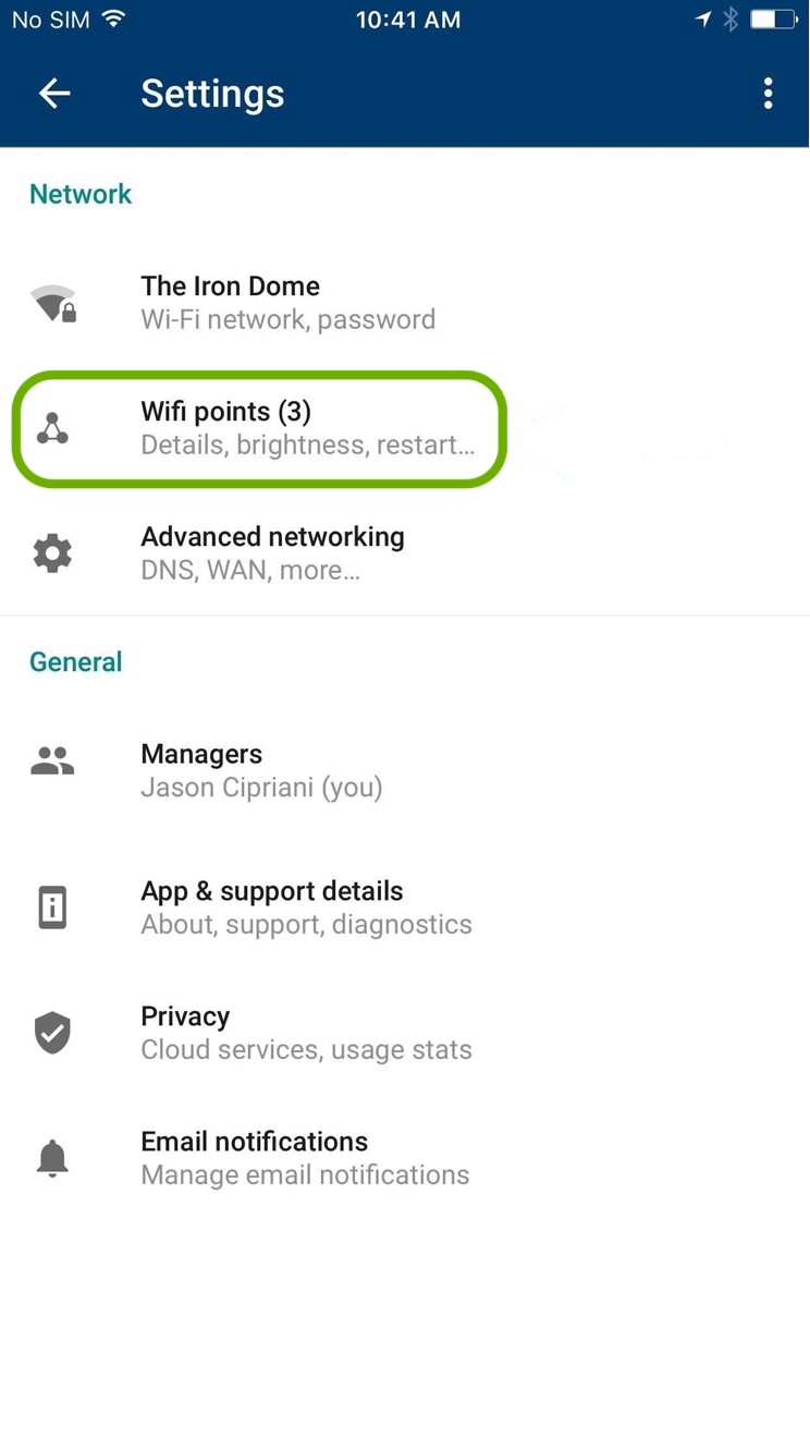 google wifi app, wifi point selected