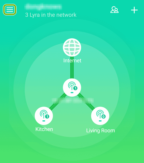 Menu symbol highlighted in ASUS Lyra app.
