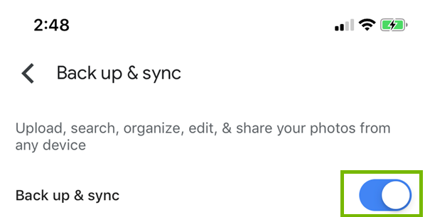 Switching backup and sync to on