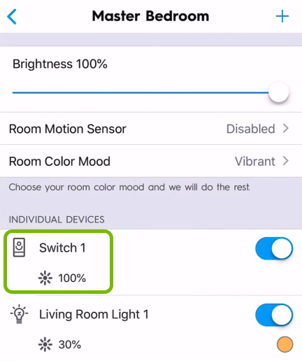 Light Switch highlighted in C by GE app.
