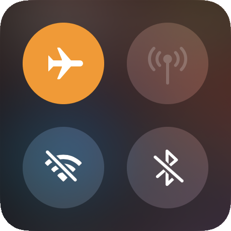 Airplane Mode turned on in iOS control center.