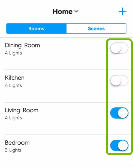 Light toggle switches highlighted in C by GE app.