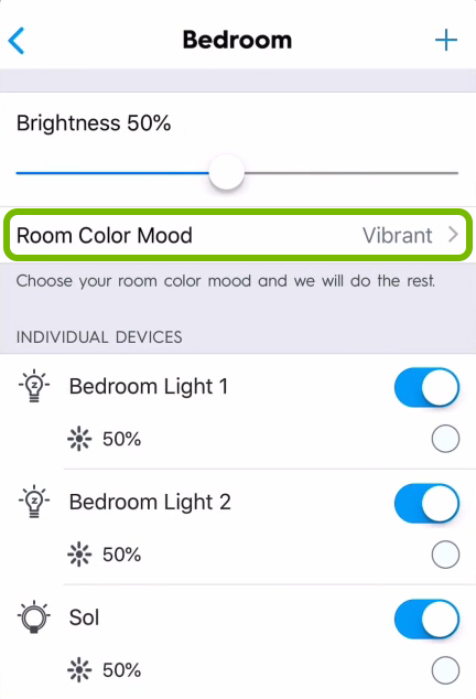 Room Color Mood option highlighted in C by GE app.