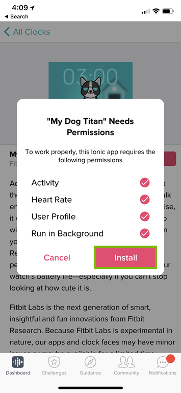 Fitbit clockface permissions