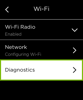 Diagnostics option highlighted in Wi-Fi settings.