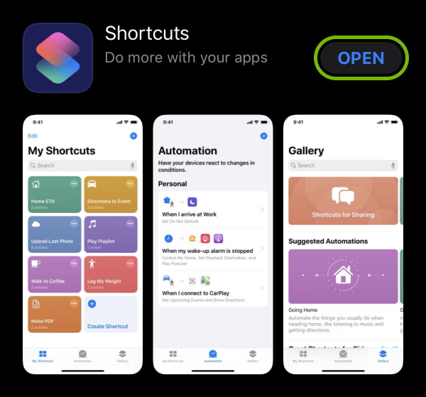 Open button highlighted in App Store for found app.