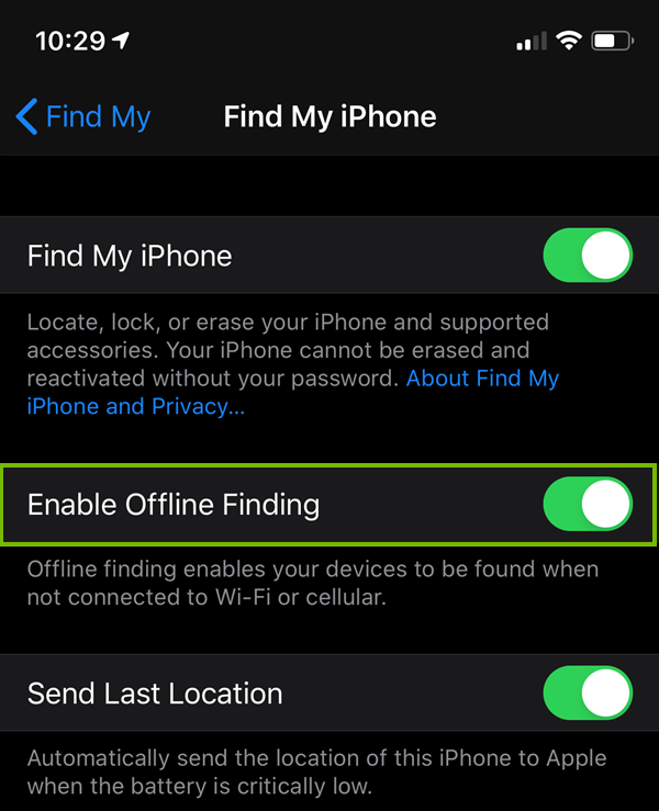 Enabling offline finding