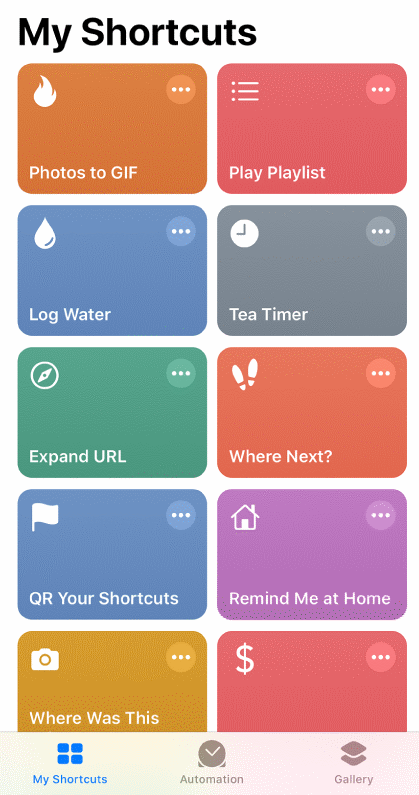 Shortcuts collection on iOS.