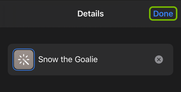 Done option highlighted on final customization screen for new Shortcut in iOS.