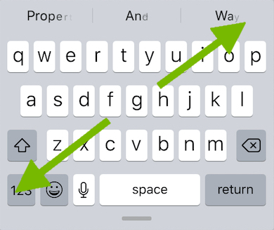 Arrows showing stretch motion on iPad on-screen keyboard.
