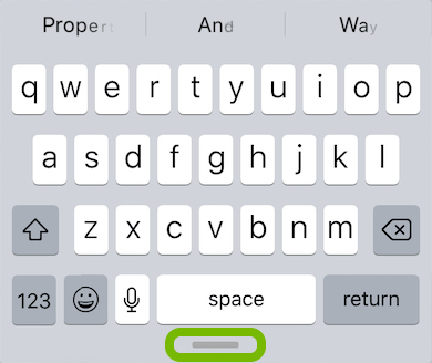 Handle highlighted on shrinked iPad on-screen keyboard.