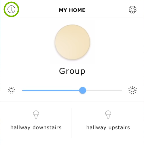 Timer symbol highlighted in Ikea Tradfri app.