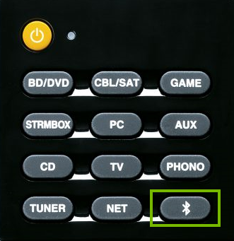 Onkyo remote showing the bluetooth button
