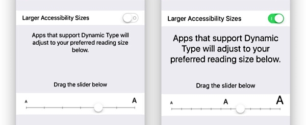 Changing text size on iOS.