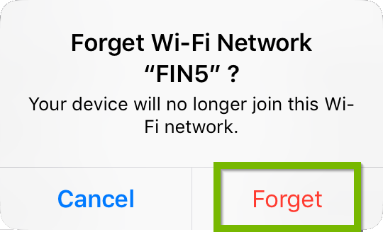 Forget Network dialog with Forget highlighted.