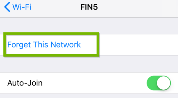 Wi-Fi Network Settings with Forget This Network highlighted.