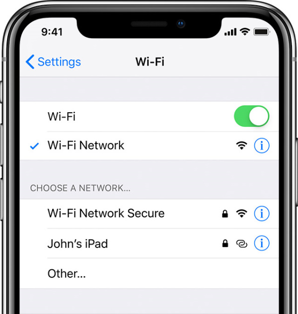 WiFi settings on iOS.