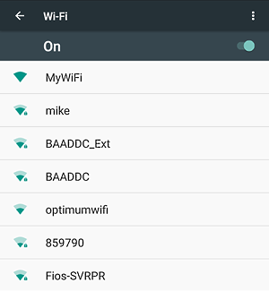 WiFi connection drop down list on Android.