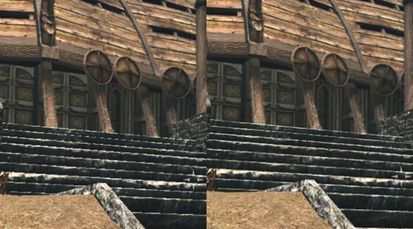 Skyrim screenshots. Anti aliasing is off on the left