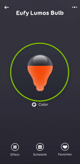 Light bulb highlighted in device options of EufyHome app.