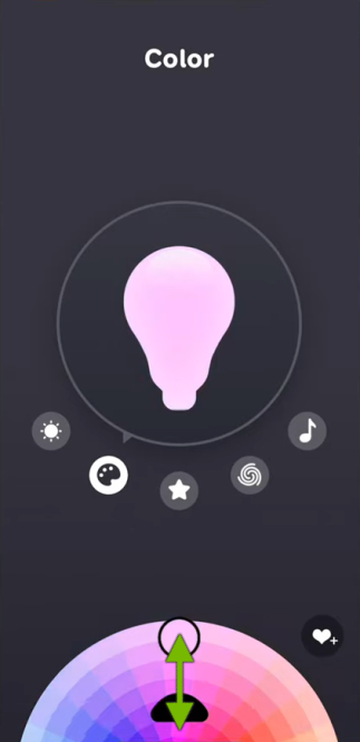 Arrow showing scroll movement on the color picker in EufyHome app for color depth.