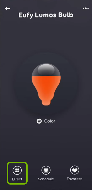 Effects option highlighted for selected bulb in EufyHome app.