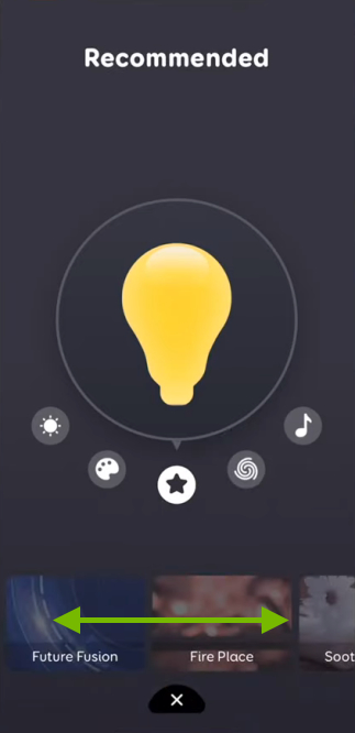 Arrow showing scroll movement on the color scene picker in EufyHome app.