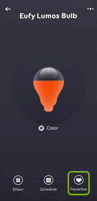 Favorites option highlighted for selected bulb in EufyHome app.