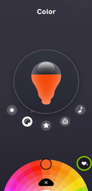 Add Favorite icon highlighted next to light color picker in EufyHome app.