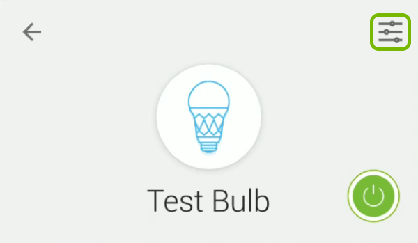 Device settings symbol highlighted in Kasa app.