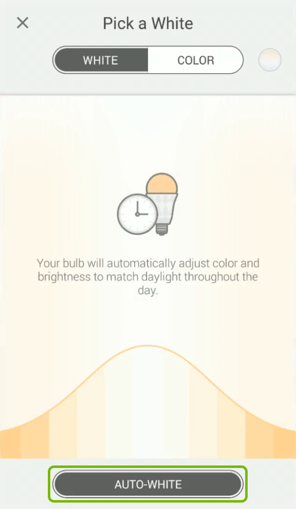 Auto-White option highlighted in bulb color picker of Kasa app.