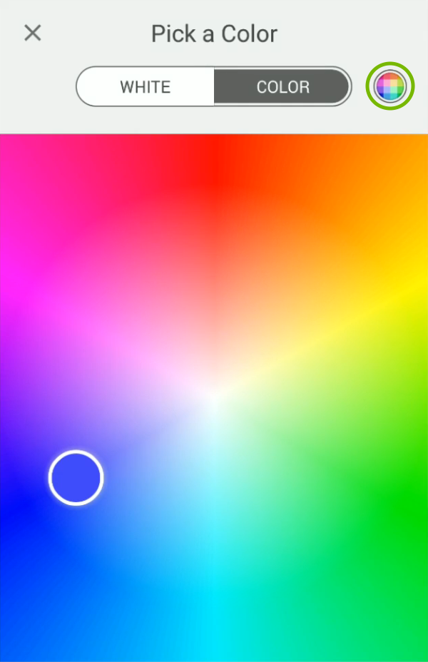 Fine tuning option highlighted in bulb color picker of Kasa app.