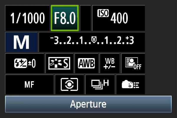 Digital camera aperture setting.