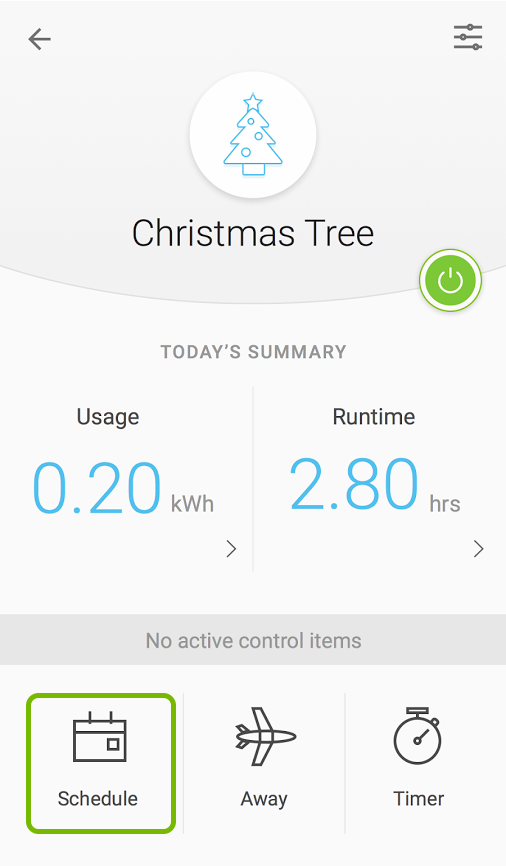 Schedule option highlighted in Kasa app.