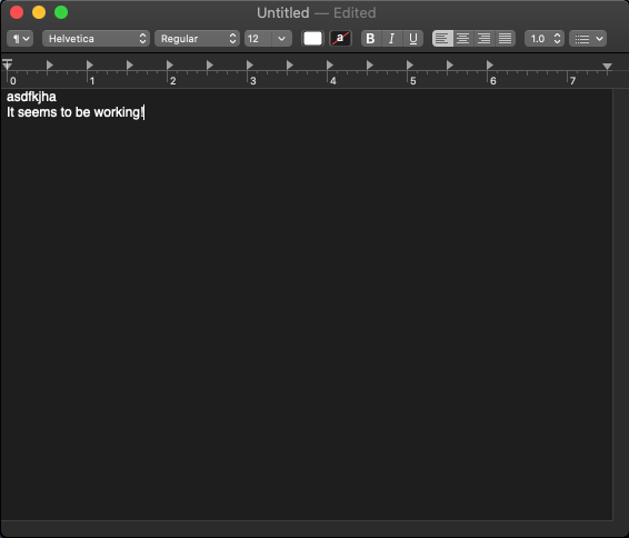 TextEdit program open showing the keyboard works