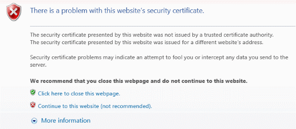 Certificate error in internet explorer