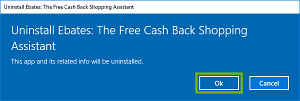 Confirmation window with OK highlighted. Screenshot
