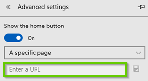 Edge advanced settings showing the start page