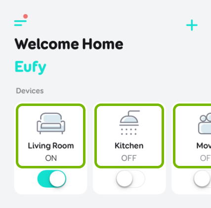 Plug tiles highlighted in EufyHome app.