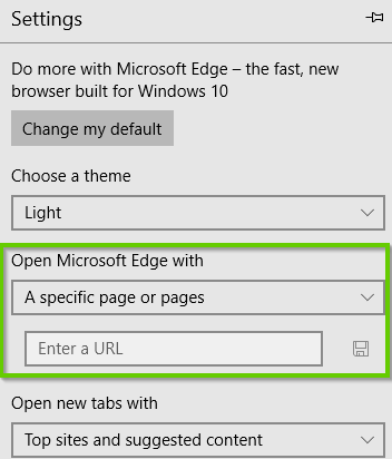 Edge homepage settings
