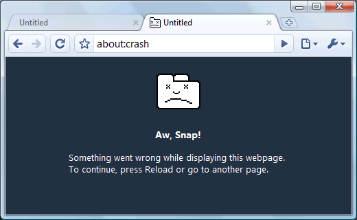 Google Chrome crash screen.