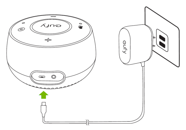 Eufy Genie being plugged into electrical outlet.