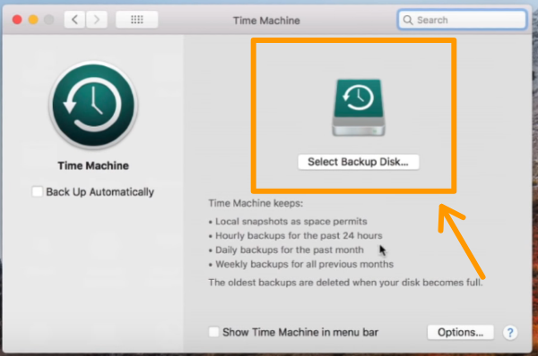 backup disk via Time machine