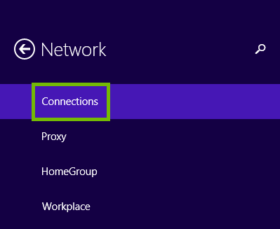 Network Settings with Connections highlighted.