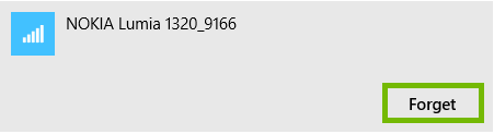 Network connection with Forget button highlighted.