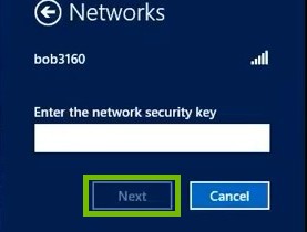 Wi-Fi password prompt with Next button highlighted.