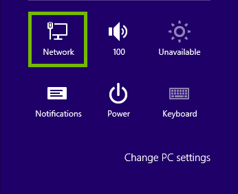 Settings with Network highlighted.