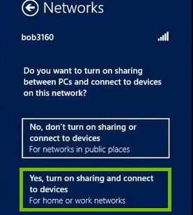 Network connection data sharing prompt with Yes highlighted.