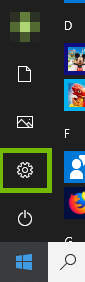 Start menu inset with Settings gear icon highlighted.